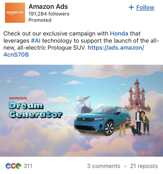 Amazon ads and Honda